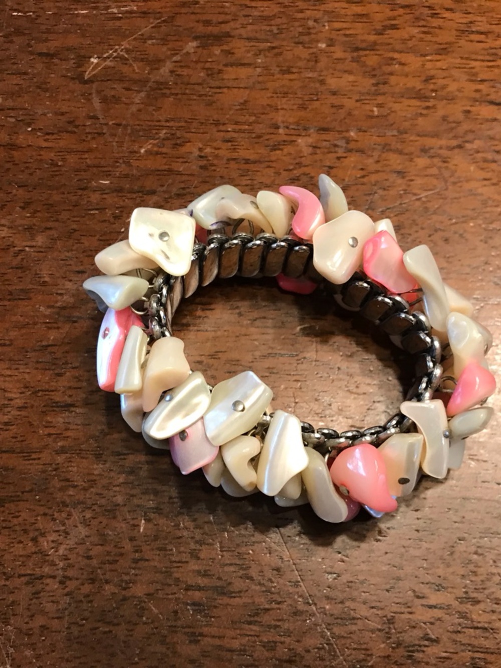 Beachy Boho Shell Stretch Bracelet in Pink and Ivory
